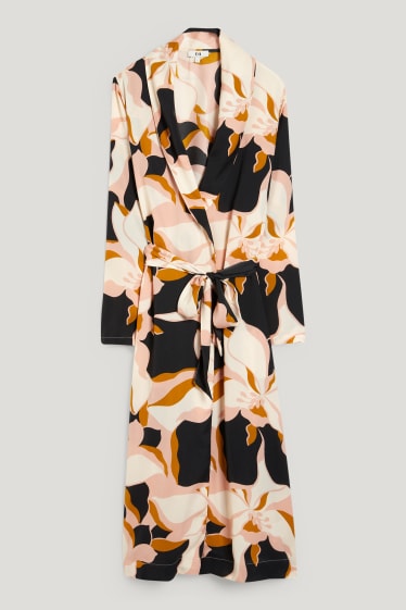 Femmes - Robe de chambre en satin - motif floral - rose