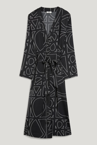 Femmes - Robe de chambre en satin - à motif - noir