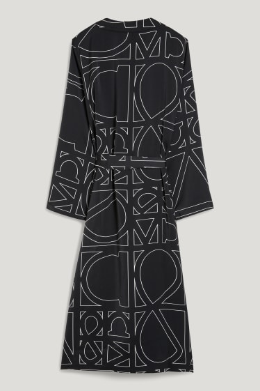 Femmes - Robe de chambre en satin - à motif - noir