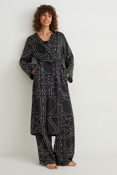 Femmes - Robe de chambre en satin - à motif - noir