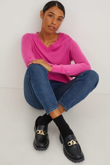 Damen - Loafer - Lederimitat - schwarz