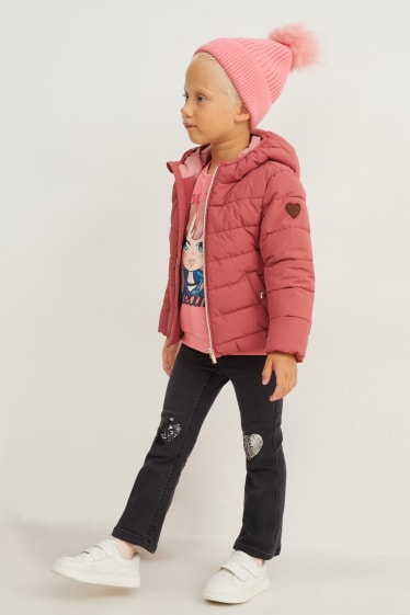 Toddler Girls - Quilted jacket with hood - dark rose