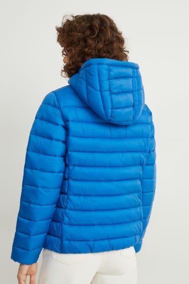 Dames - Gewatteerde jas met capuchon - neon blauw