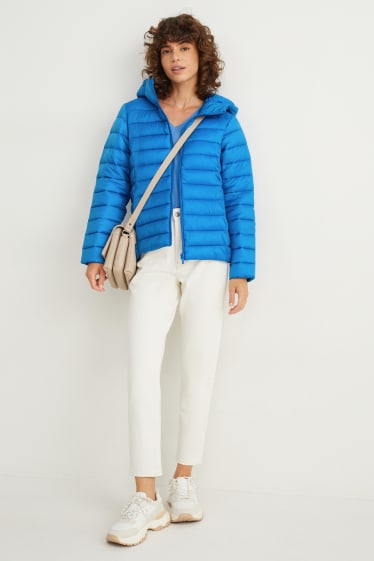 Dames - Gewatteerde jas met capuchon - neon blauw