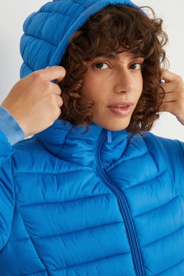 Dames - Gewatteerde jas met capuchon - neon blauw