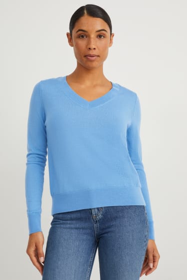 Mujer - Jersey básico de lana merina - azul claro