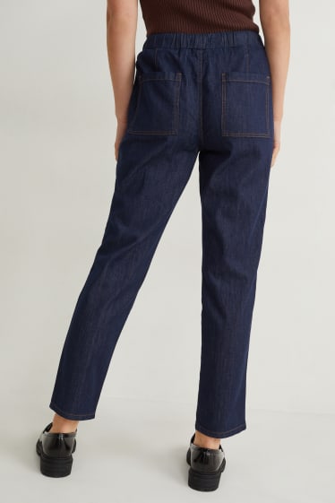 Women - Cloth trousers - super high waist - tapered fit - jog denim - denim-dark blue