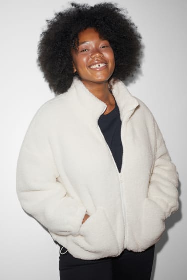 Femmes grandes tailles - CLOCKHOUSE - veste en peluche - blanc crème