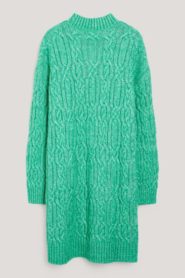 Damen - Strickkleid - Zopfmuster - grün