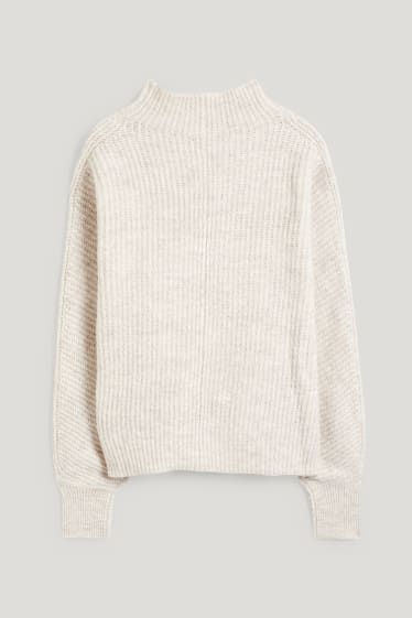 Damen - Pullover mit Stehkragen - hellbeige