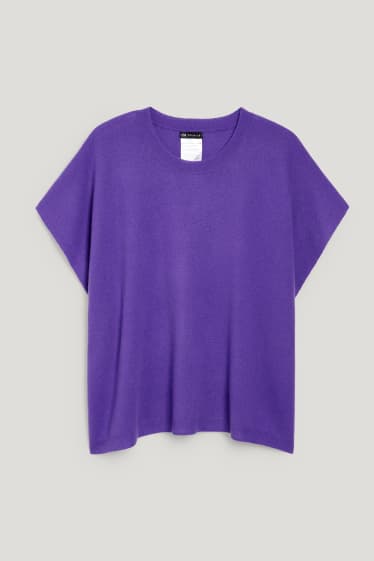 Dames - Gebreide poncho - wolmix, deels met kasjmier - paars
