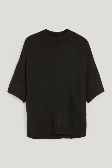 Damen - Strickpullover - kurzarm - schwarz