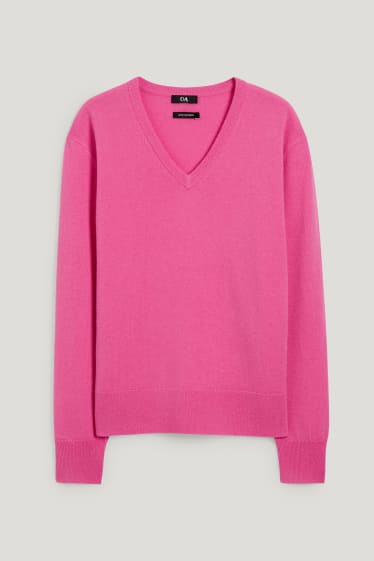 Women - Basic jumper - wool blend with cashmere - pink