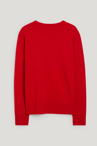 Women - Basic jumper - wool blend with cashmere - red