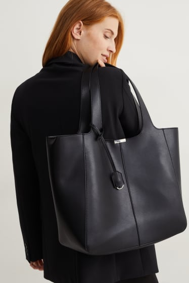 Damen - Shopper - Lederimitat - schwarz