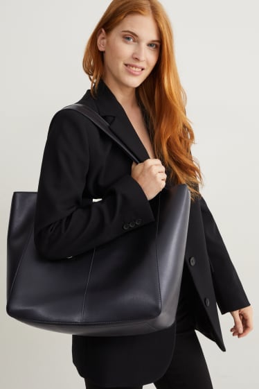 Damen - Shopper - Lederimitat - schwarz