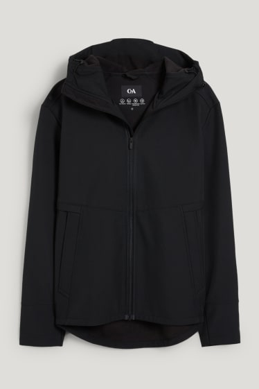 Hommes - Veste à coquille souple à capuche - 4 Way Stretch - noir
