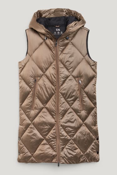 Women - Long quilted gilet with hood - beige