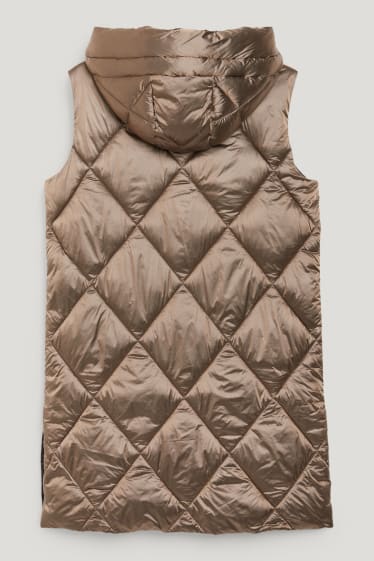 Damen - Lange Steppweste mit Kapuze - beige