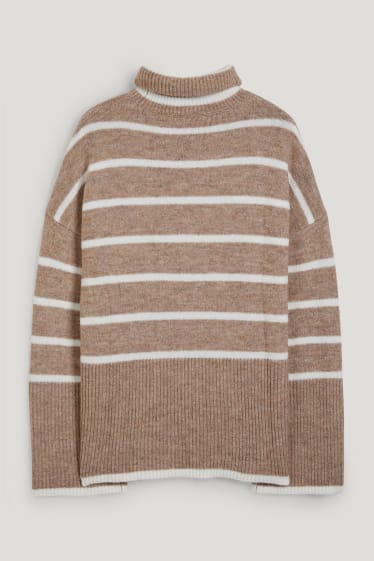 Damen - Rollkragenpullover - gestreift - hellbeige