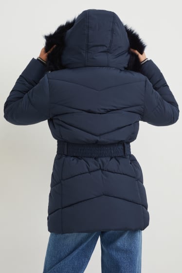 Kids Girls - Steppjacke mit Kapuze und Kunstfellbesatz - dunkelblau