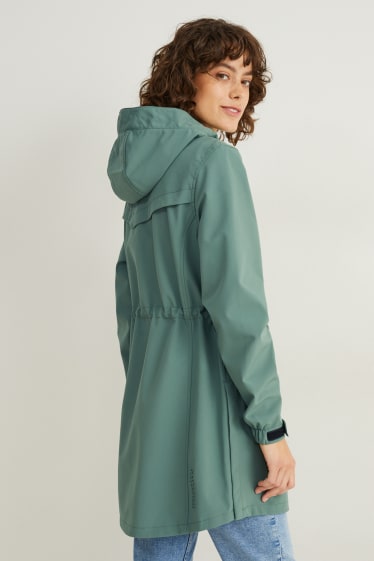 Damen - Softshellmantel mit Kapuze - 4 Way Stretch - grün