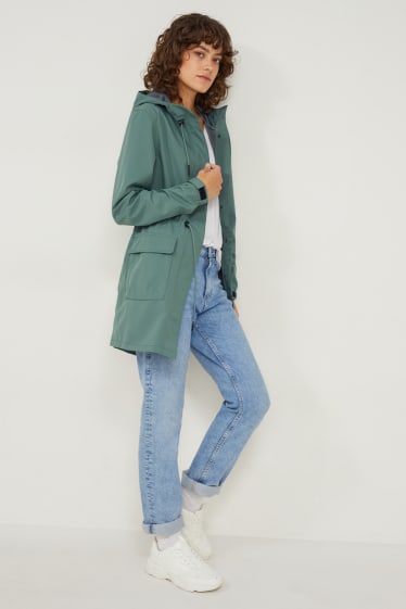 Damen - Softshellmantel mit Kapuze - 4 Way Stretch - grün