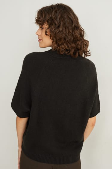 Damen - Strickpullover - kurzarm - schwarz