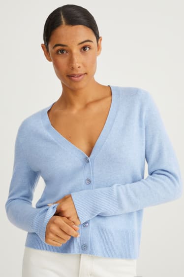 Dames - Gebreid vest van kasjmier - lichtblauw