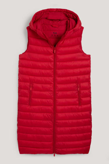 Women - Long quilted gilet - red