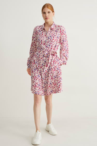 Dames - Blousejurk van viscose - gebloemd - crème wit