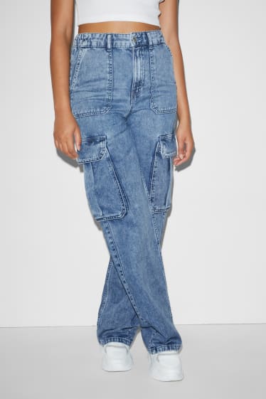 Clockhouse Girls - CLOCKHOUSE - Straight Cargo Jeans - High Waist - jeans-blau