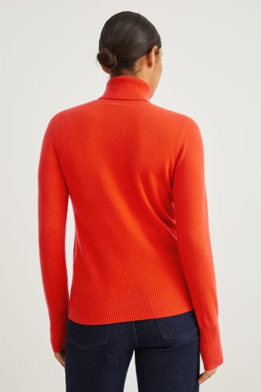 Dámské - Kašmírový svetr s rolákem - tmavě oranžová
