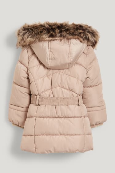 Toddler Girls - Steppjacke mit Kapuze und Kunstfellbesatz - hellbraun