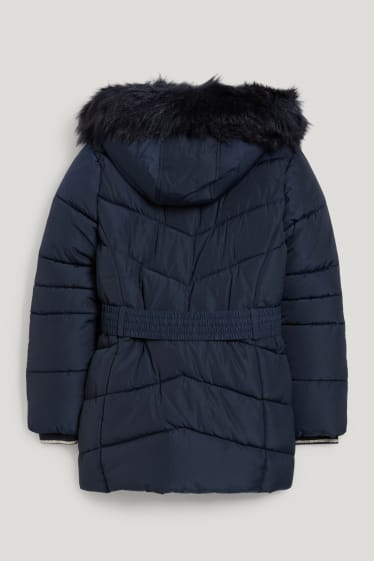 Kids Girls - Steppjacke mit Kapuze und Kunstfellbesatz - dunkelblau