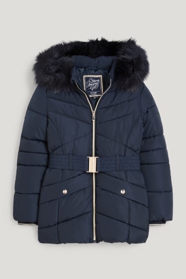 Kids Girls - Steppjacke mit Kapuze und Kunstfellbesatz - dunkelblau