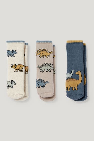 Baby Boys - Multipack 3er - Dino - Erstlings-Anti-Rutsch-Socken - grau