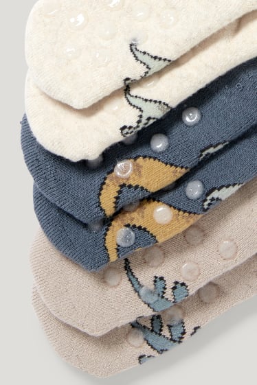 Baby Boys - Multipack 3er - Dino - Erstlings-Anti-Rutsch-Socken - grau