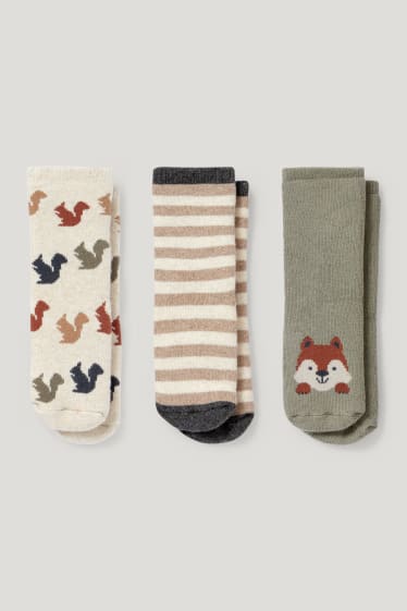 Baby Boys - Multipack 3er - Waldtiere - Erstlings-Anti-Rutsch-Socken - grün