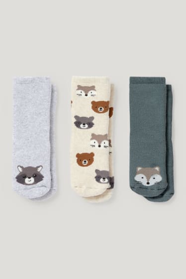 Baby Boys - Multipack 3er - Waldtiere - Erstlings-Anti-Rutsch-Socken - grün