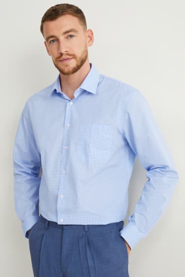 Heren - Business-overhemd - regular fit - kent - gemakkelijk te strijken - geruit - blauw / wit
