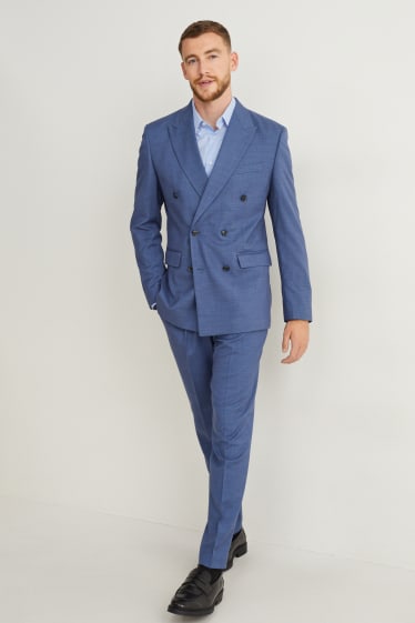 Men - Business shirt - regular fit - Kent collar - easy-iron check - blue / white