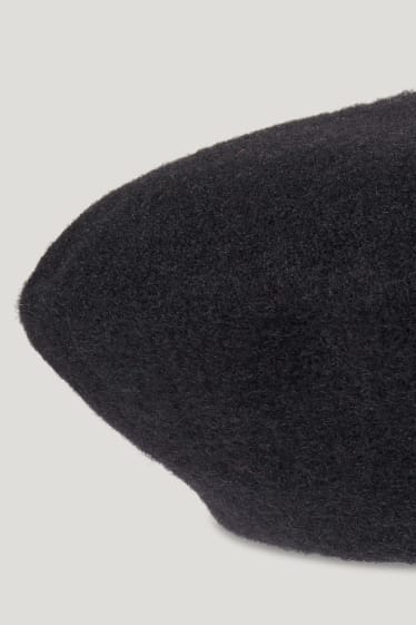 Damen - Woll-Baskenmütze - schwarz