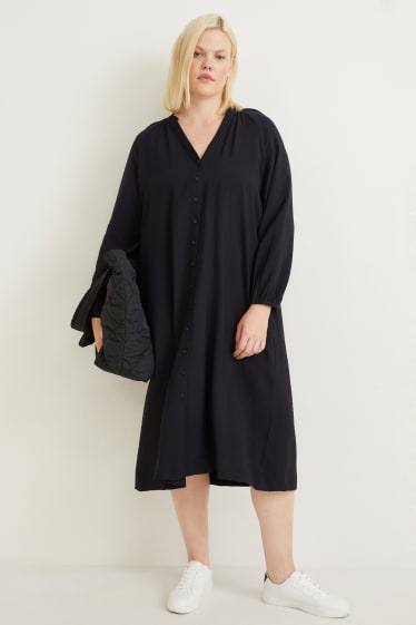 Dames - Jurk met V-hals - zwart