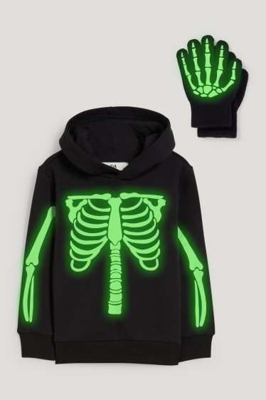 Toddler Boys - Set - Halloween-Hoodie- und Handschuhe - Glow in the dark - schwarz