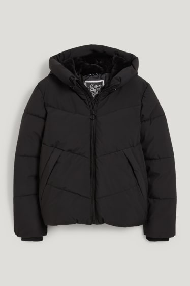 Kids Girls - Gewatteerde jas met capuchon - zwart