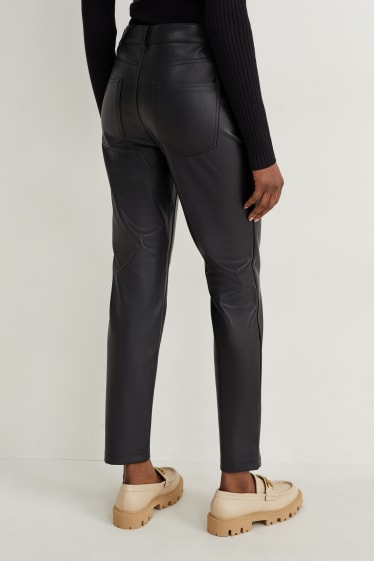 Damen - Hose - High Waist - Straight Fit - Lederimitat - schwarz