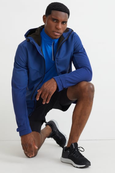 Hommes - Veste à coquille souple à capuche - 4 Way Stretch - bleu foncé