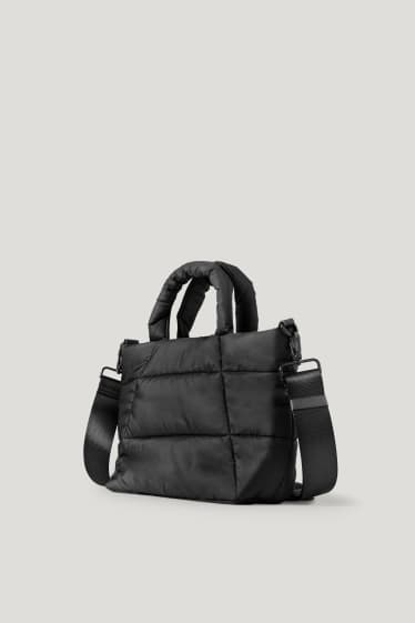 Damen - Stepp-Shopper mit abnehmbarem Taschengurt - schwarz
