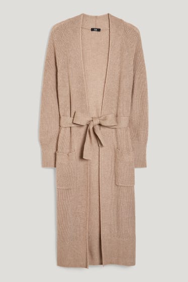 Damen - Lange Strickjacke - hellbeige